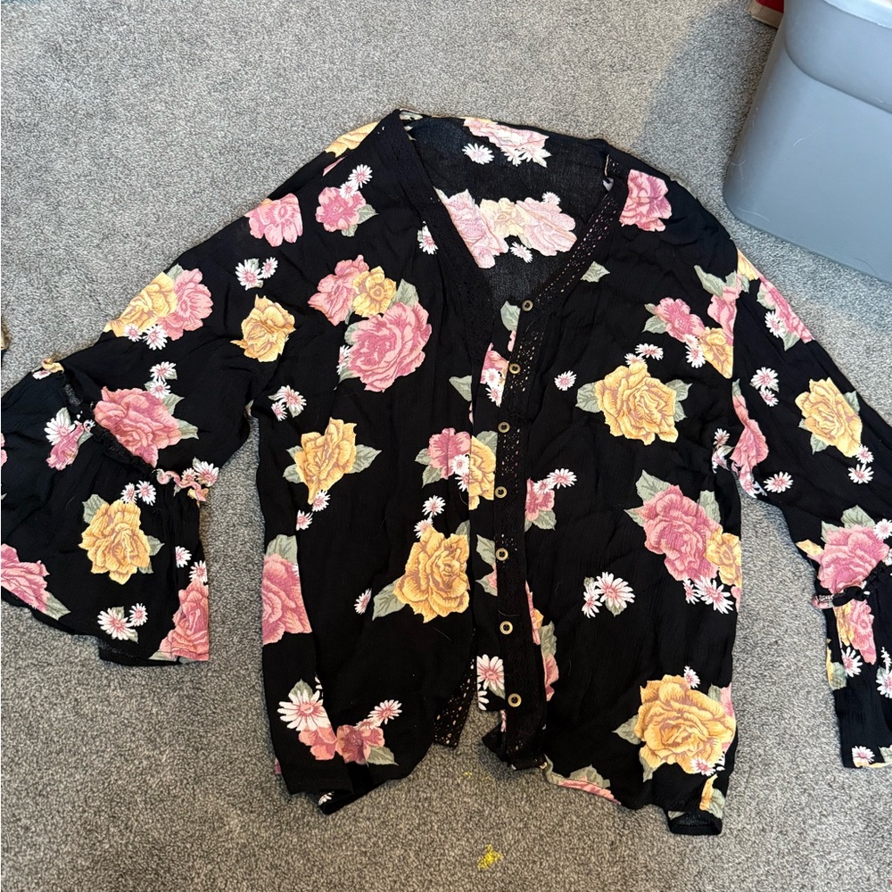 Maurices Black Floral Kimono
